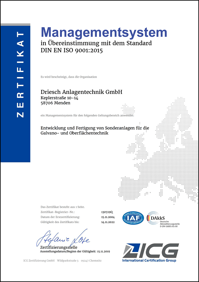 Driesch - ISO Zertifikat