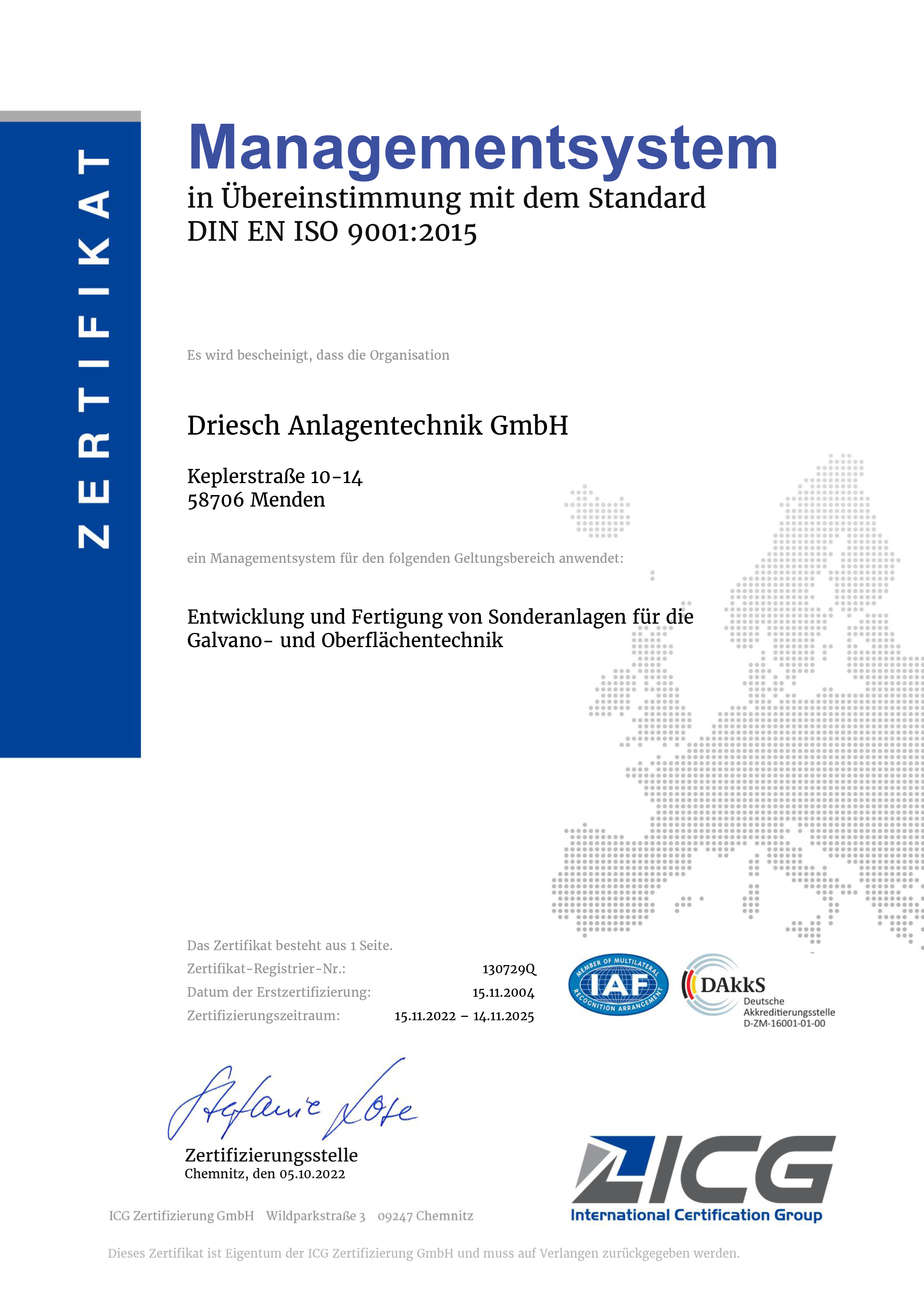 Driesch - ISO Zertifikat